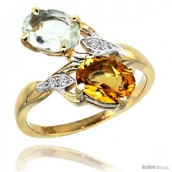 14k Gold ( 8x6 mm ) Double Stone Engagement Green Amethyst & Citrine Ring w/ 0.04 Carat Brilliant Cut Diamonds & 2.34 Carats