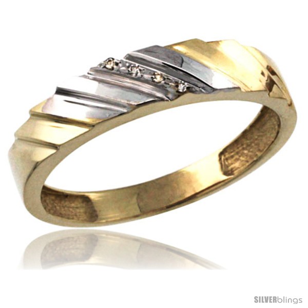 Gold Plated Sterling Silver Mens Diamond Wedding Band 3/16 inch wide 