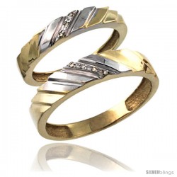 Gold Plated Sterling Silver Diamond 2 Piece Wedding Ring Set His 5mm & Hers 4mm -Style Agy152w2