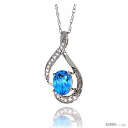 14K White Gold Natural Swiss Blue Topaz Pendant, 3/4 in long