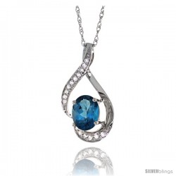 14K White Gold Natural London Blue Topaz Pendant, 3/4 in long