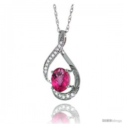 14K White Gold Natural Pink Topaz Pendant, 3/4 in long