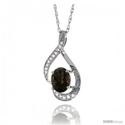 14K White Gold Natural Smoky Topaz Pendant, 3/4 in long