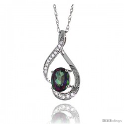 14K White Gold Natural Mystic Topaz Pendant, 3/4 in long