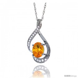 14K White Gold Natural Citrine Pendant, 3/4 in long