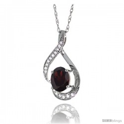 14K White Gold Natural Garnet Pendant, 3/4 in long