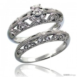 Sterling Silver Diamond Vintage Style 2-Pc. 11-Stone Butterfly Design Engagement Ring Set Rhodium Finish