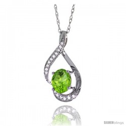 14K White Gold Natural Peridot Pendant, 3/4 in long