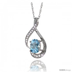 14K White Gold Natural Aquamarine Pendant, 3/4 in long