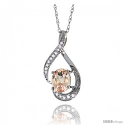 14K White Gold Natural Morganite Pendant, 3/4 in long