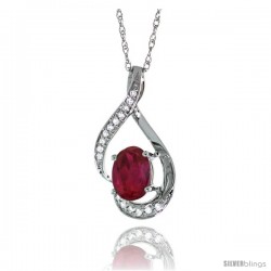 14K White Gold Natural Ruby Pendant, 3/4 in long