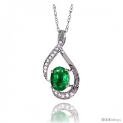 14K White Gold Natural Emerald Pendant, 3/4 in long