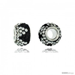 Sterling Silver Crystal Bead Charm Crown Shape Black & White Color w/ Swarovski Elements, 11 mm