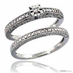 Sterling Silver Diamond Vintage Style 2-Pc. 9-Stone Engagement Ring Set Rhodium Finish