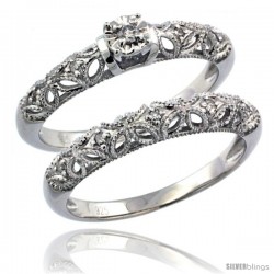 Sterling Silver Diamond Floral Vintage Style 2-Pc. 10-Stone Engagement Ring Set Rhodium Finish