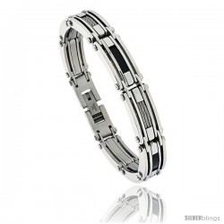 Gent's Stainless Steel Cable & Black Carbon Fiber Bracelet, 1/2 in wide, 8 1/2 in long