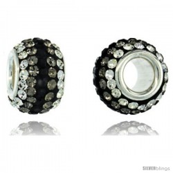 Sterling Silver Crystal Bead Charm White, Smoky, Black, Color w/ Swarovski Elements, 11 mm