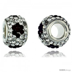 Sterling Silver Crystal Bead Charm White, Black Flower Color w/ Swarovski Elements, 11 mm