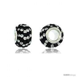 Sterling Silver Crystal Bead Charm White & Black Spiral Color w/ Swarovski Elements, 11 mm