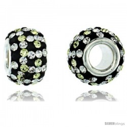 Sterling Silver Crystal Bead Charm Checker Design In White, Citrine & Black Color w/ Swarovski Elements, 11 mm