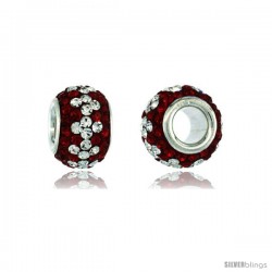 Sterling Silver Crystal Bead Charm Ruby, In White Color w/ Swarovski Elements, 11 mm