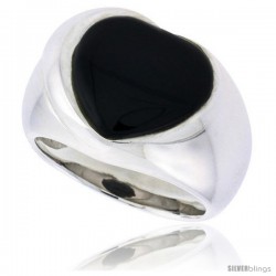 Sterling Silver Ladies' Ring w/ a Heart-shaped Jet Stone, 5/8" (16 mm) wide