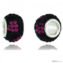 Sterling Silver Crystal Bead Charm Black & Fuchsia Flower Color w/ Swarovski Elements, 11 mm