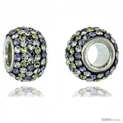 Sterling Silver Crystal Bead Charm Polka dot White & Lime Color w/ Swarovski Elements, 11 mm