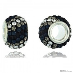 Sterling Silver Crystal Bead Charm Black, Cobalt, Smoky & White Color w/ Swarovski Elements, 11 mm