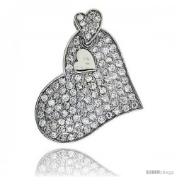 Sterling Silver Triple Heart Pendant, w/ Brilliant Cut CZ Stones, 1 1/2" (37 mm) tall, w/ 18" Thin Snake Chain