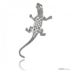 Sterling Silver Gecko Lizard Pendant w/ Cubic Zirconia Stones, 1 1/2 in. (38 mm) tall