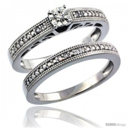 Sterling Silver Diamond Vintage Style 2-Pc. 9-Stone Engagement Ring Set Rhodium Finish -Style Rdia205