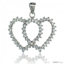 Sterling Silver Double Heart Cut Out Pendant w/ Cubic Zirconia Stones, 13/16 in. (21 mm) tall