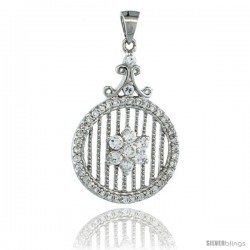 Sterling Silver Eternity Pendant w/ Floral Pattern Cubic Zirconia Stones, 1 1/8in. (28 mm) tall