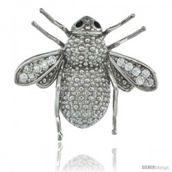 Sterling Silver Honey Bee Pendant Slide w/ Cubic Zirconia Stones, 3/4 in. (19 mm) tall