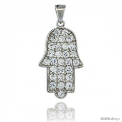 Sterling Silver Hamsa ( Hand of God ) Pendant w/ Cubic Zirconia Stones, 15/16 in. (24 mm) tall