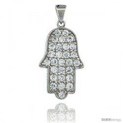 Sterling Silver Hamsa ( Hand of God ) Pendant w/ Cubic Zirconia Stones, 15/16 in. (24 mm) tall