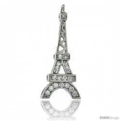 Sterling Silver Eiffel Tower Pendant w/ Cubic Zirconia Stones, 1 1/16 in. (26 mm) tall