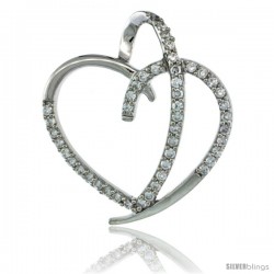 Sterling Silver Fancy Heart Cut Out Pendant w/ Cubic Zirconia Stones, 1 in. (25 mm) tall