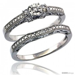 Sterling Silver Diamond Vintage Style 2-Pc. 11-Stone Engagement Ring Set Rhodium Finish -Style Rdia206