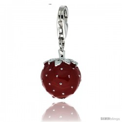 Sterling Silver Strawberry Charm for Bracelet, 11/16 in. (19 mm) tall, Enamel Finish