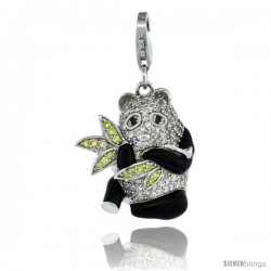 Sterling Silver Panda Bear Charm for Bracelet, 15/16 in. (24 mm) tall, Black Enamel Finish