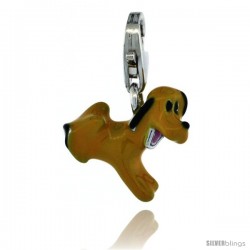 Sterling Silver Puppy Dog Charm for Bracelet, 1/2 in. (12.5 mm) tall, Enamel Finish