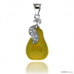 Sterling Silver Pear Charm for Bracelet, 15/16 in. (24 mm) tall, Enamel Finish Fruit