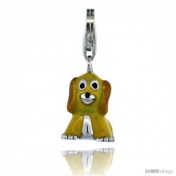 Sterling Silver Sitting Puppy Dog Charm for Bracelet, 5/8 in. (16 mm) tall, Enamel Finish