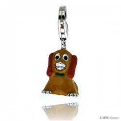 Sterling Silver Sitting Puppy Dog Charm for Bracelet, 5/8 in. (16 mm) tall, Orange Enamel Finish