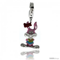 Sterling Silver Multi-Color Lady Bunny Rabbit Charm for Bracelet, 3/4 in. (19 mm) tall, Enamel Finish