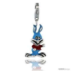 Sterling Silver Bunny Rabbit Charm for Bracelet, 13/16 in. (21 mm) tall, Enamel Finish