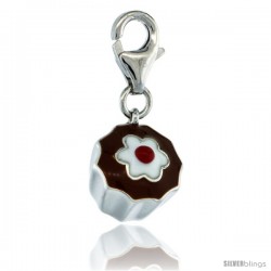 Sterling Silver Chocolate Cupcake Charm for Bracelet, 1/2 in. (13 mm) tall, Enamel Finish