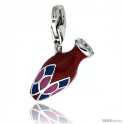 Sterling Silver Jar Vase Urn Charm for Bracelet, 3/4 in. (19 mm) tall, Red Enamel Finish